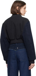 Givenchy Navy & Gray Cropped Varsity Bomber Jacket