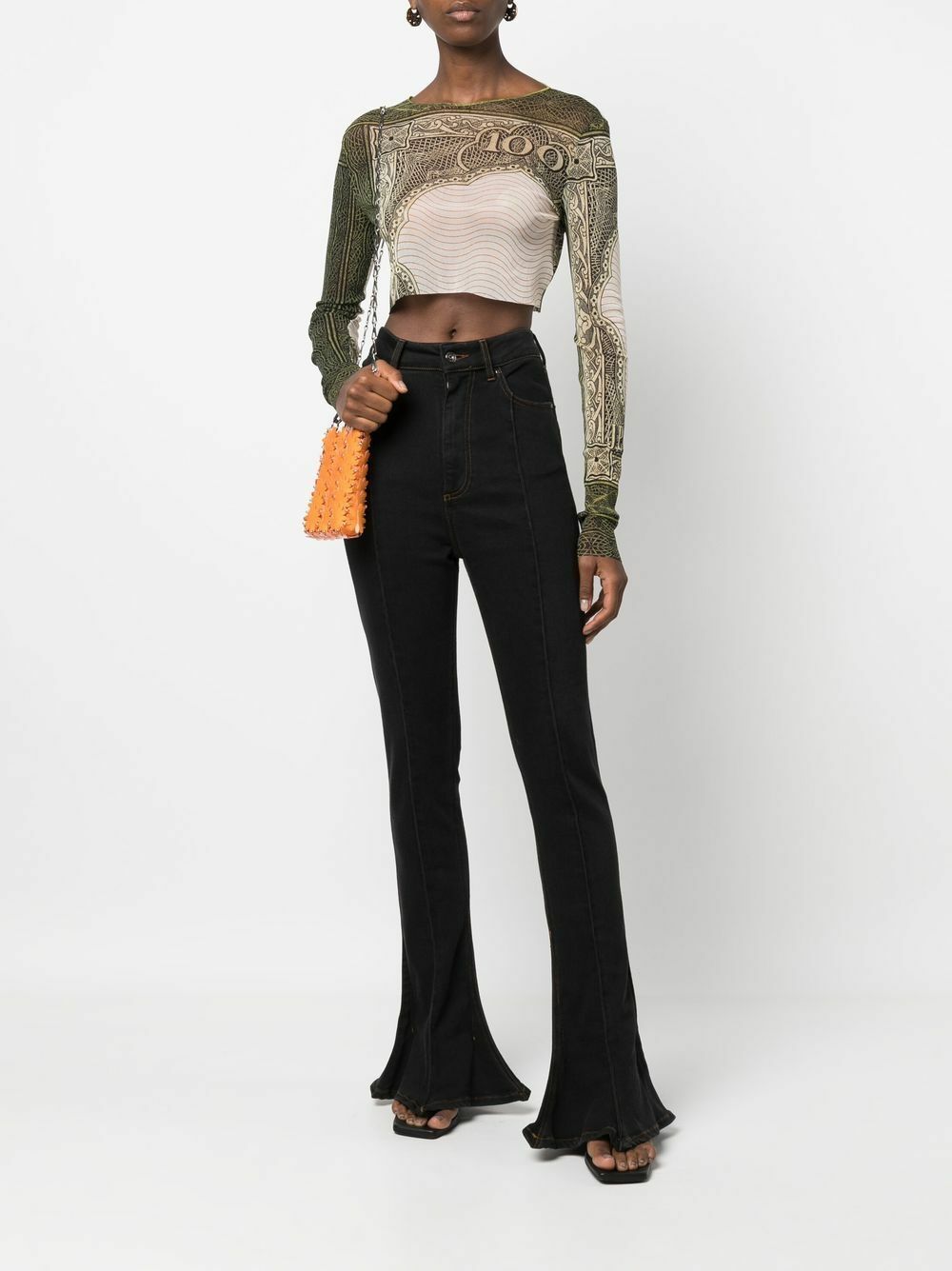 Jean Paul Gaultier Green Graphic-Print Mesh Crop Top