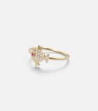 Yvonne Léon Petit Poisson 18kt gold ring with diamonds and rubies