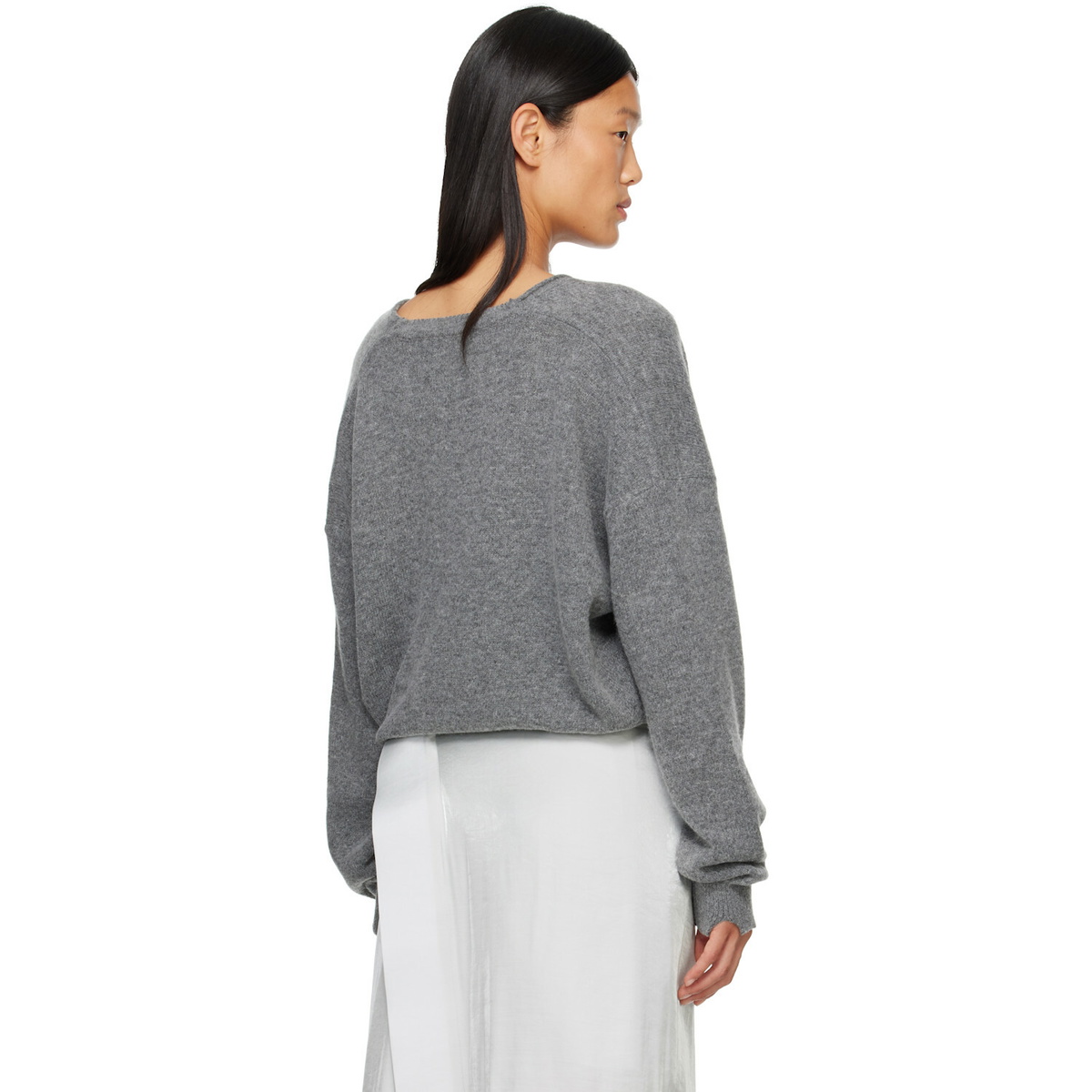 OPEN YY Gray Wool Criss Cross Wrap Knit Sweater
