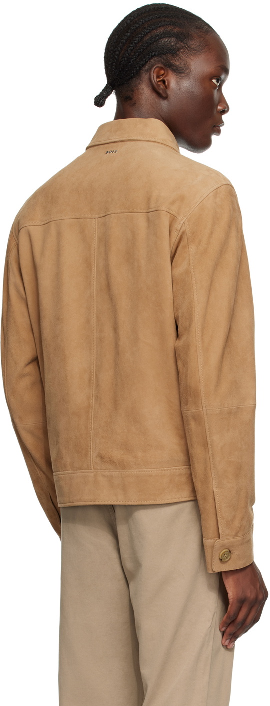 BOSS Tan Regular-Fit Leather Jacket