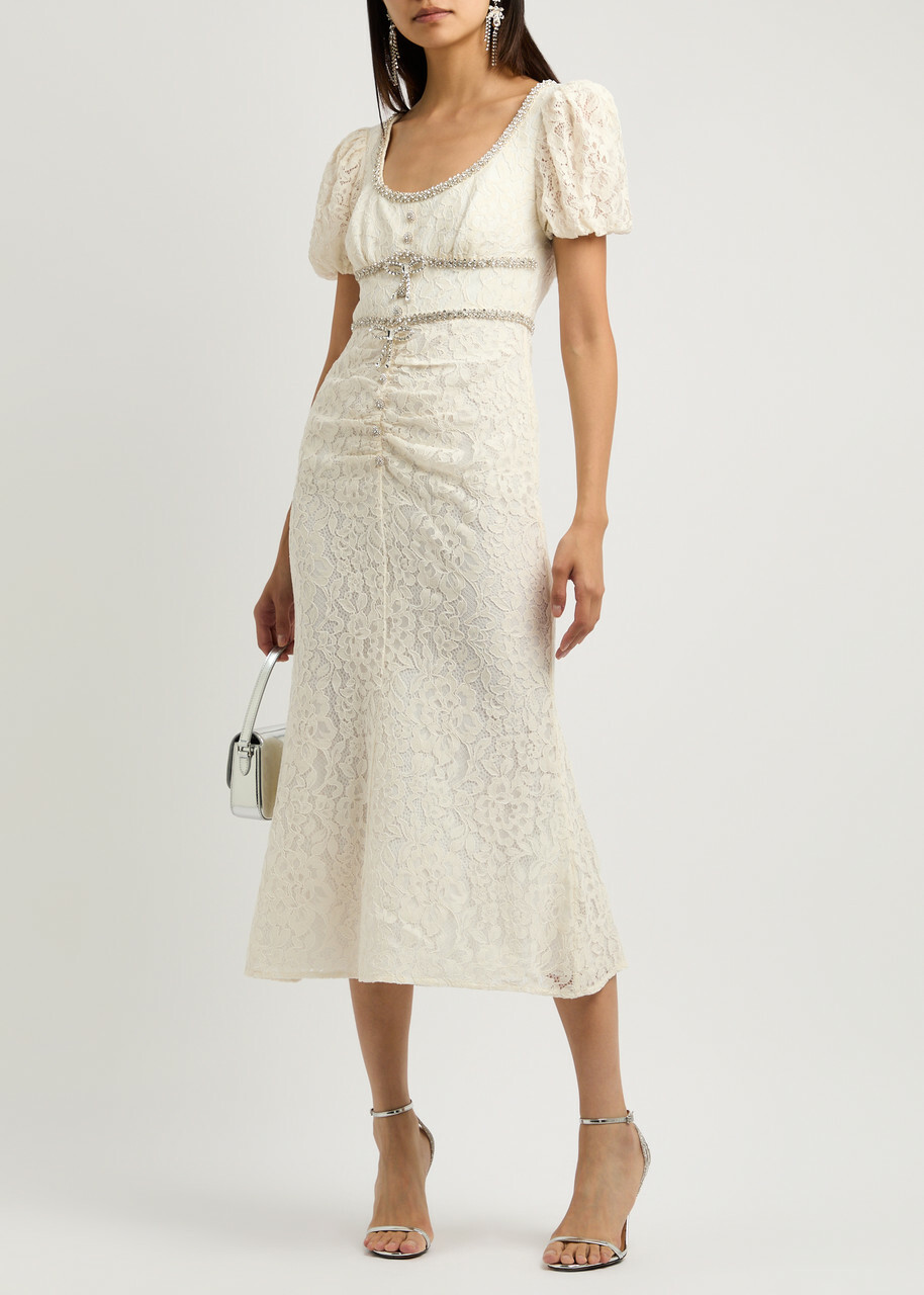 Self-Portrait 洗練 Guipure レース ミディドレス Self Portrait セルフポートレート Pink Guipure Lace Midi