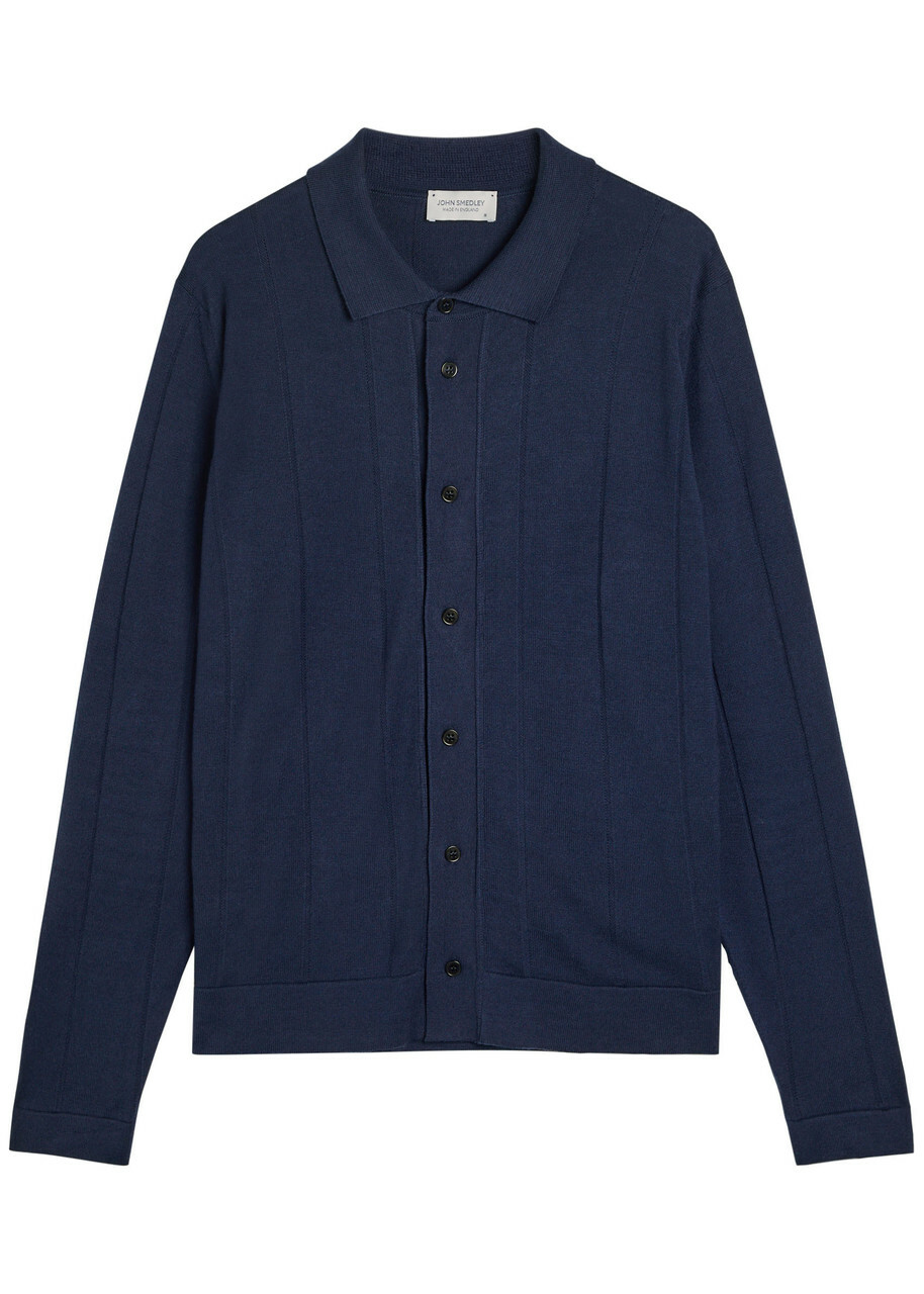 John Smedley Tibor Wool Cardigan Navy John Smedley