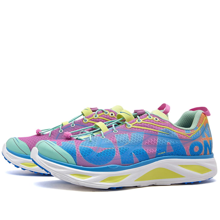 Photo: Hoka One One Men's Huaka Origins Sneakers in All Aboard/Cyclamen