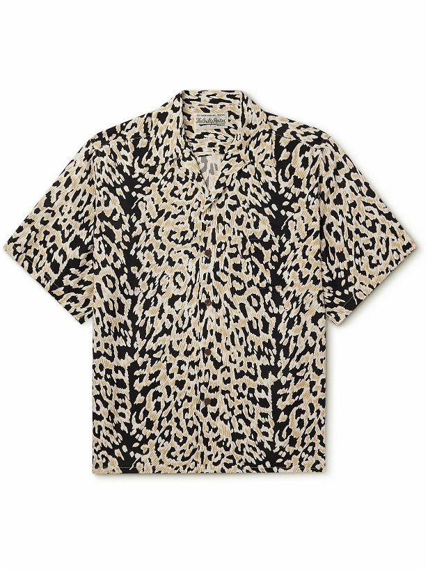 Photo: Wacko Maria - Camp-Collar Leopard-Print Satin Shirt - Yellow