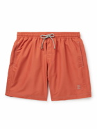 Brunello Cucinelli - Straight-Leg Long-Length Logo-Embroidered Swim Shorts - Orange