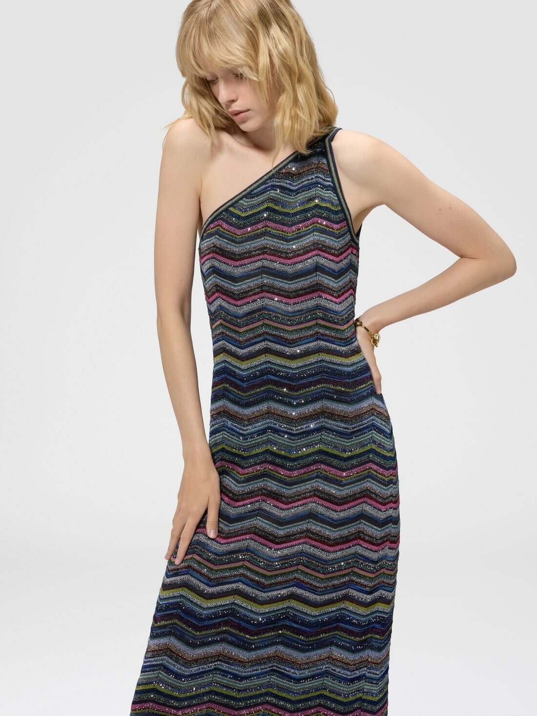 Missoni - One-shoulder long dress with sequins, Women, Multicoloured