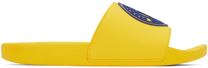 Photo: Versace Jeans Couture Yellow Embossed Pool Slides