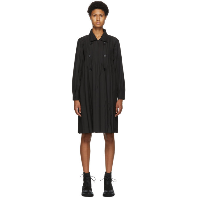 Pleats Please Issey Miyake Black Jaunty Coat Pleats Please Issey