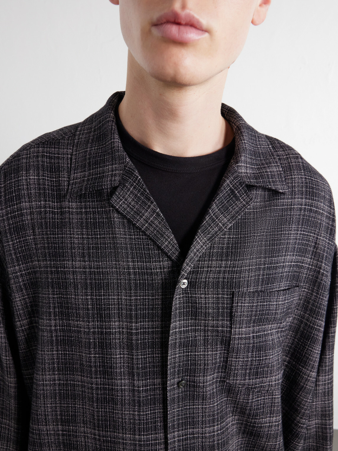 Graphpaper - Camp-Collar Checked Wool-Basketweave Shirt - Gray