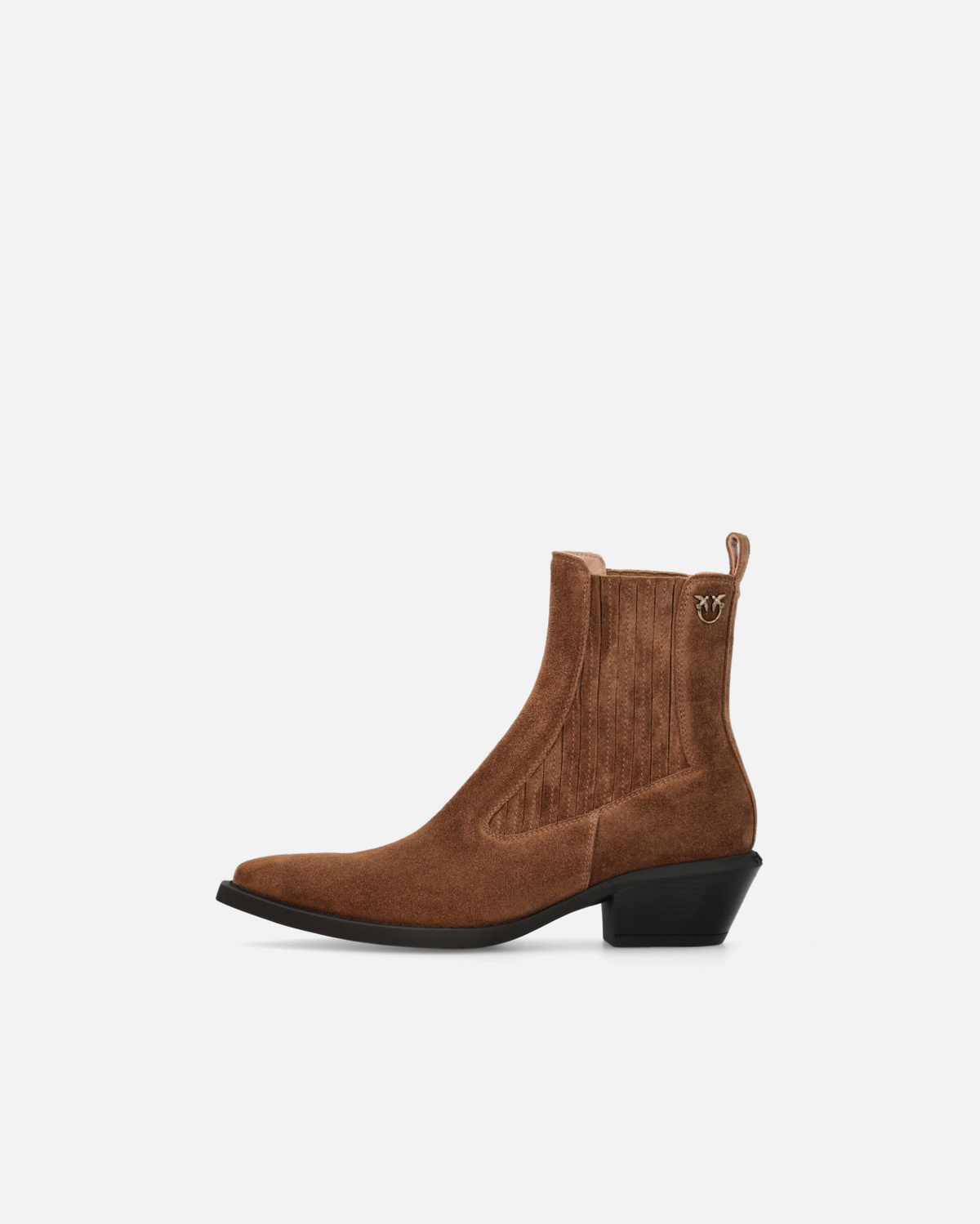 Pinko Cowboy Ankle Boots In Suede Laminated Gold