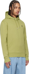 AMI Paris Green Cotton Contrasted Ami de Coeur Hoodie