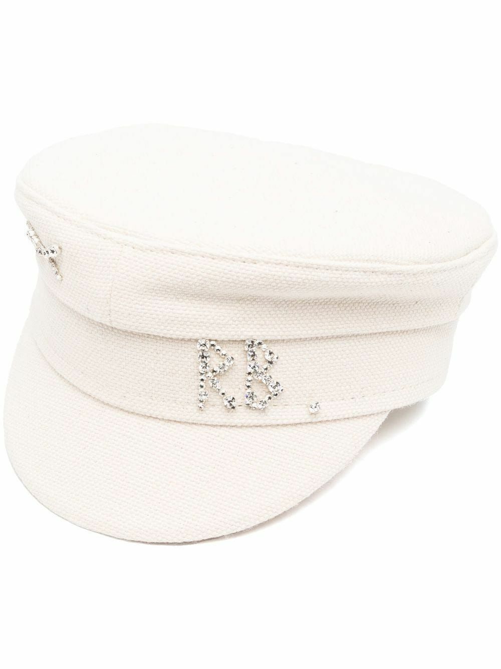 RB Crystal-Embellished White Cap - Women Accessories Pearls-embellished Baker Boy Cap • Ruslan Baginskiy Hats  main image 3