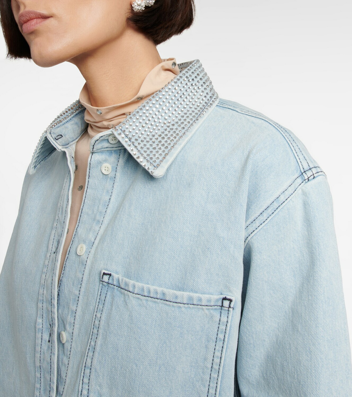 Rhinestone best sale denim shirt