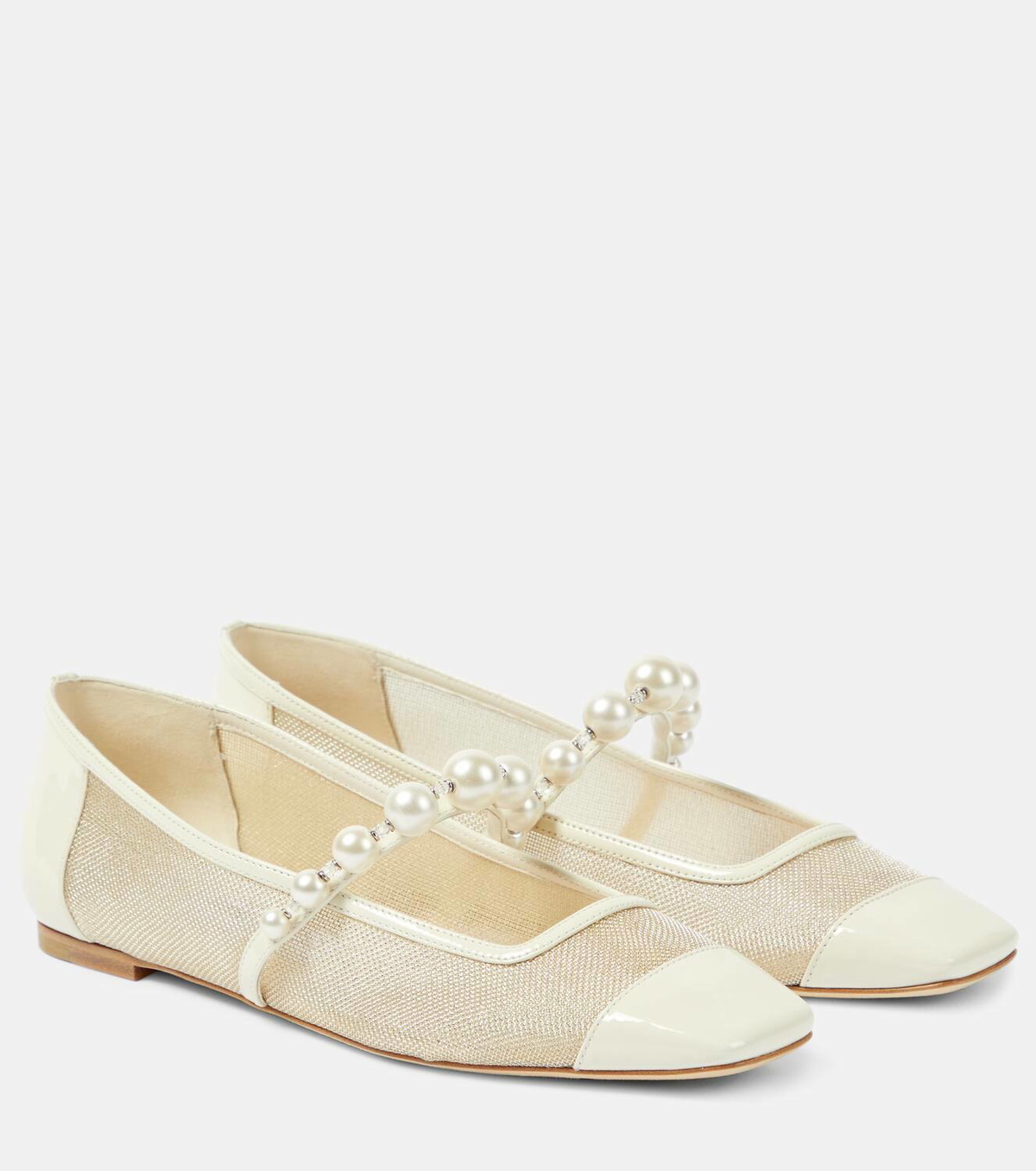 新品JIMMY CHOO ADE FLAT 37 Ade embellished satin Mary Jane flats in beige - Jimmy Choo