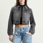 Marine Serre Women's Moon Laser Denim Crop Jacket in Dark Grey