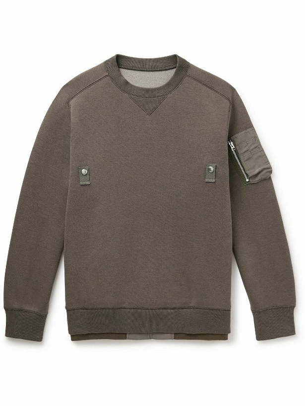 Photo: Sacai - Nylon-Trimmed Cotton-Blend Jersey Sweatshirt - Brown