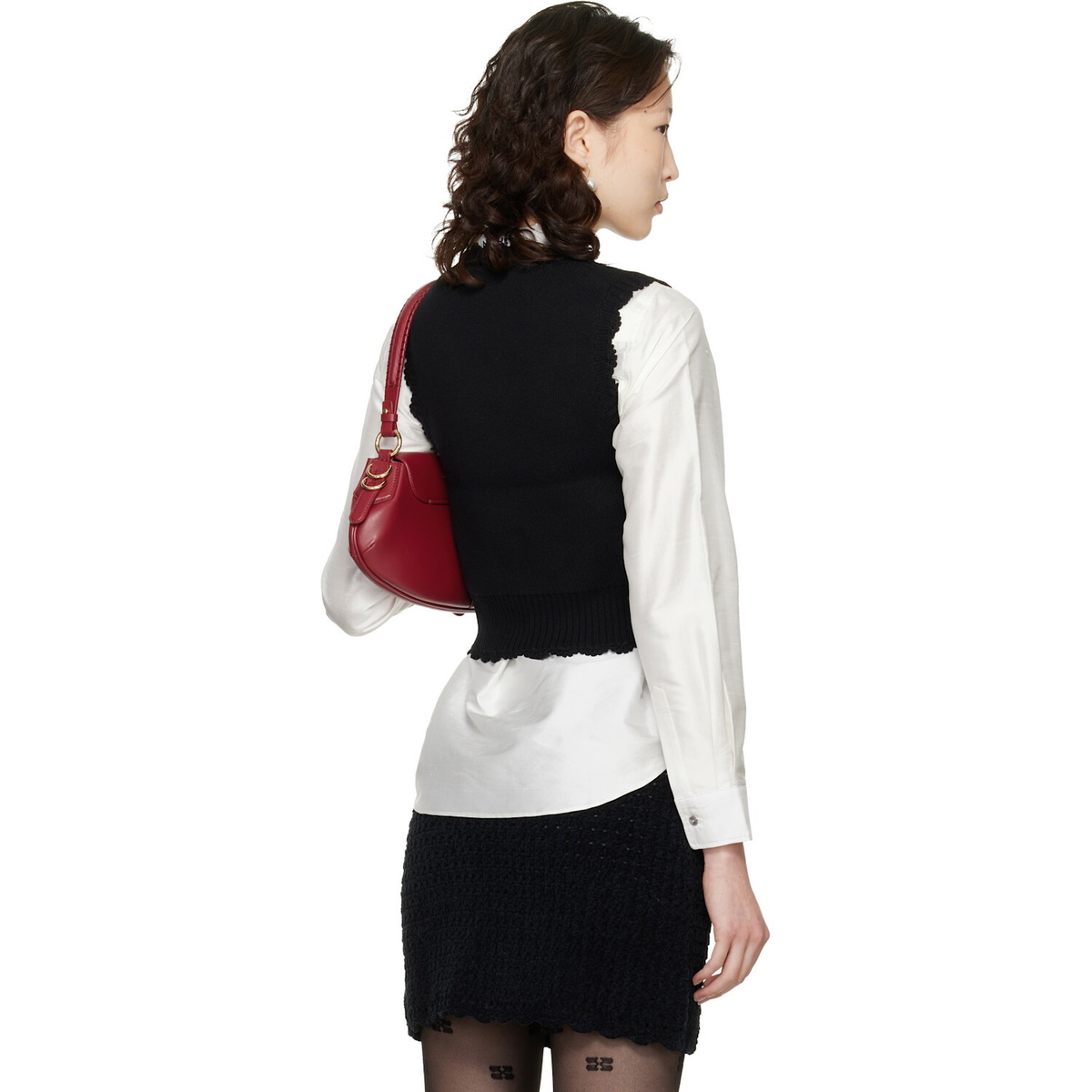 GANNI Black Cotton Cashmere Crochet Applique Vest