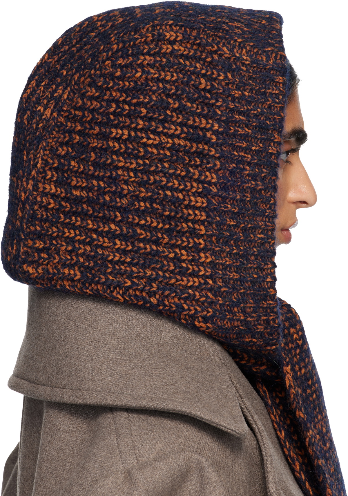 Dries Van Noten Navy Hooded Wool Scarf