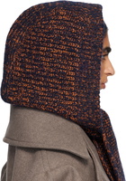 Dries Van Noten Navy Hooded Wool Scarf