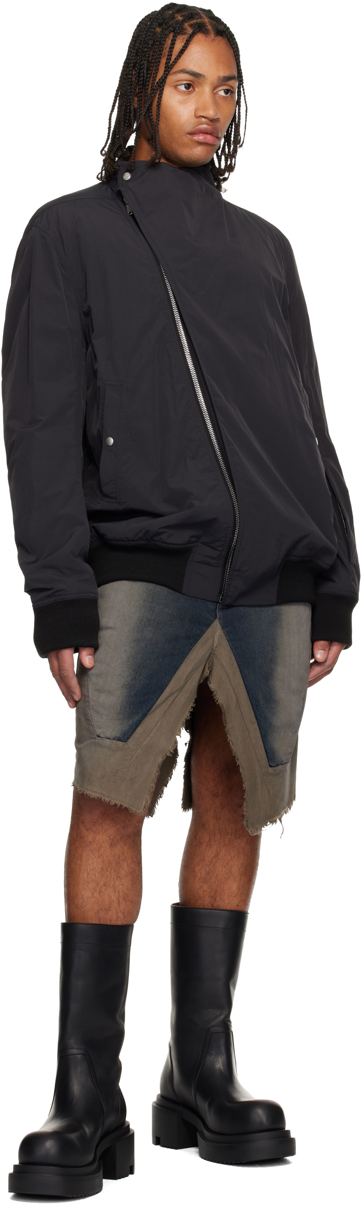 Rick Owens Gray Concordians Slivered Denim Midi Skirt