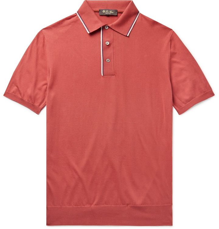 Photo: Loro Piana - Contrast-Tipped Cotton-Jersey Polo Shirt - Red
