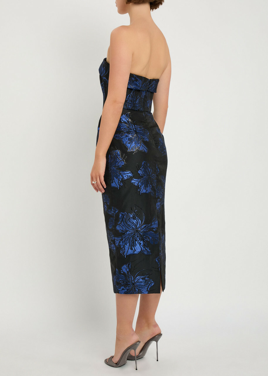 Rebecca Vallance Alexandra Floral-jacquard Woven Midi Dress Navy