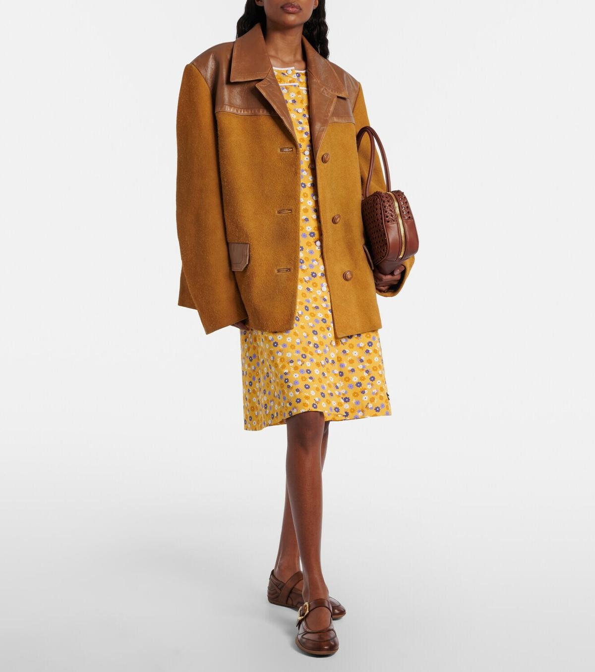 Miu Miu Leather-trimmed oversized suede jacket
