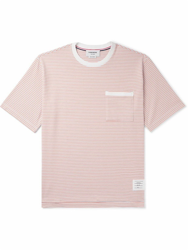 Photo: Thom Browne - Oversized Striped Cotton-Jersey T-Shirt - Pink