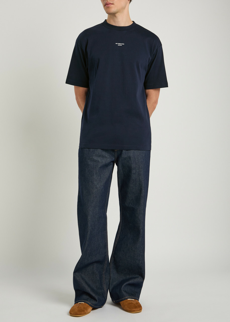 DRÔLE DE Monsieur Le T-shirt Slogan Printed Cotton T-shirt Navy