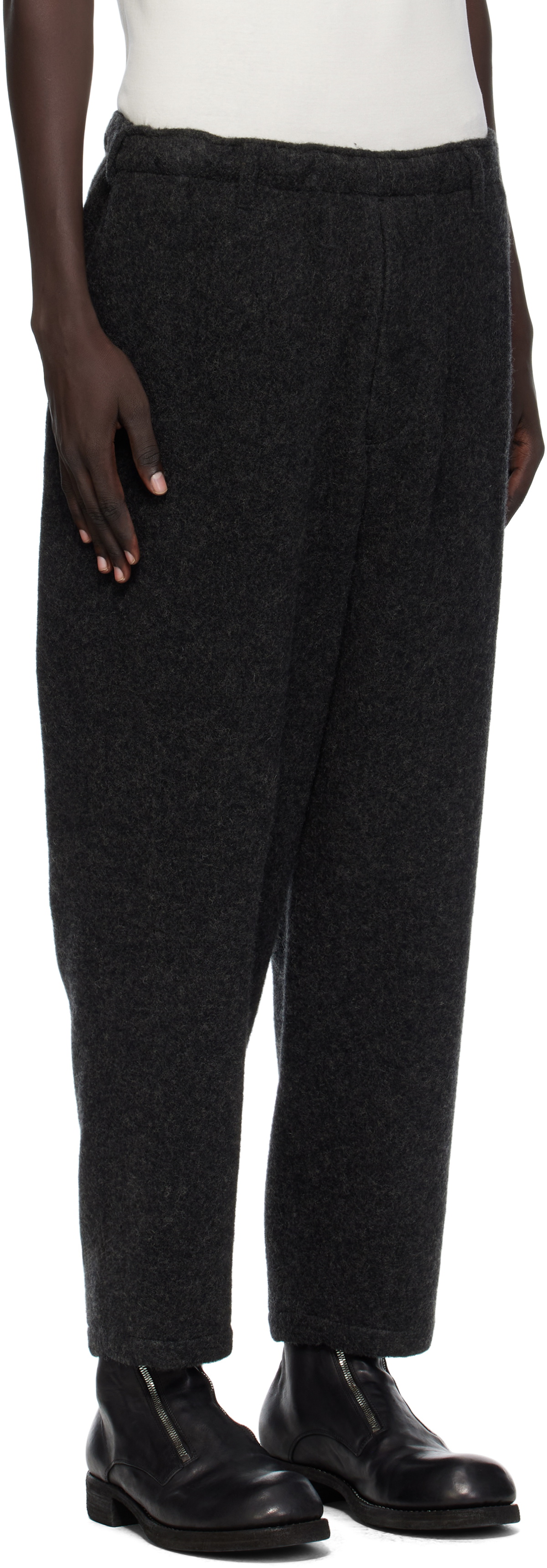 Y's For Men Gray Herringbone Elastic Trousers