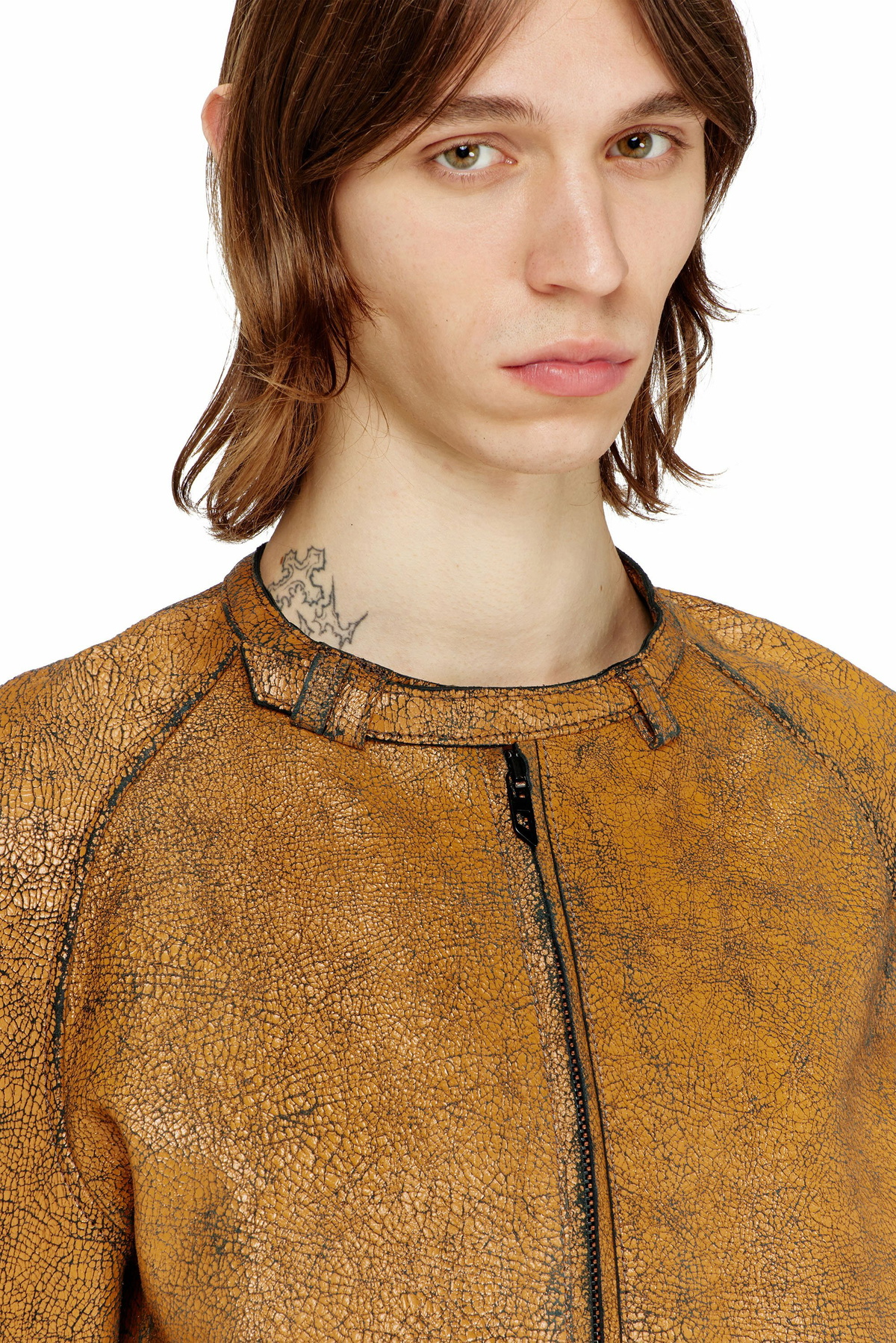 Diesel Cocoon-sleeve biker jacket in cracked leather - Leather jackets Mens in Brown