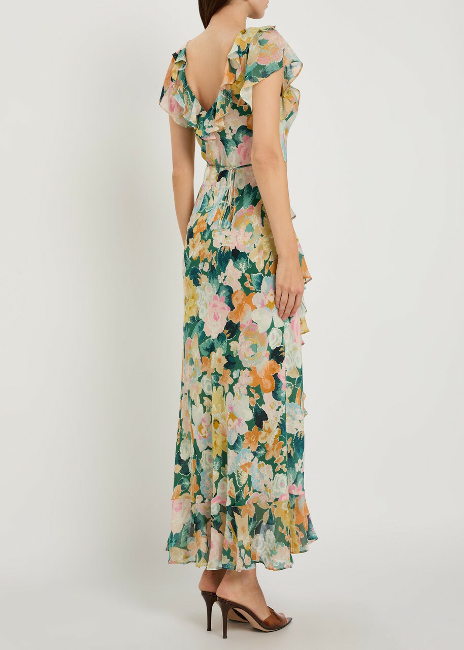 Rixo Meadow Floral-print Silk Midi Dress Green