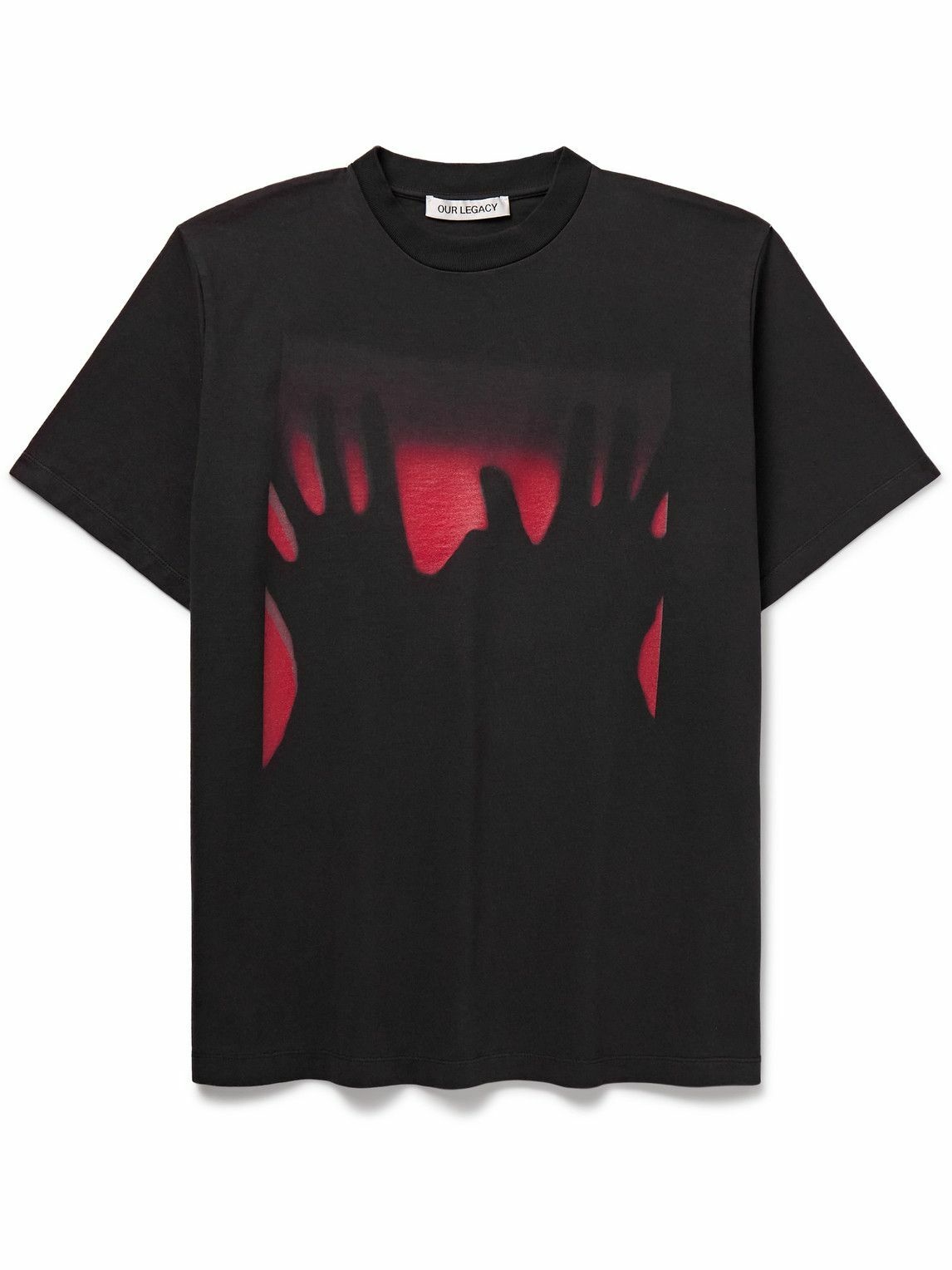 Photo: Our Legacy - Red Taste of Hands Printed Appliquéd Cotton-Jersey T-Shirt - Black