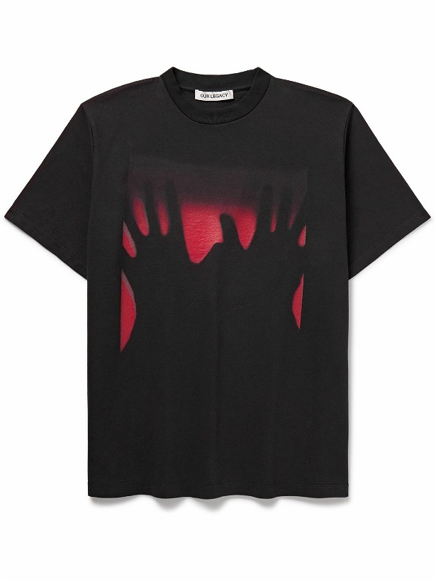 Photo: Our Legacy - Red Taste of Hands Printed Appliquéd Cotton-Jersey T-Shirt - Black