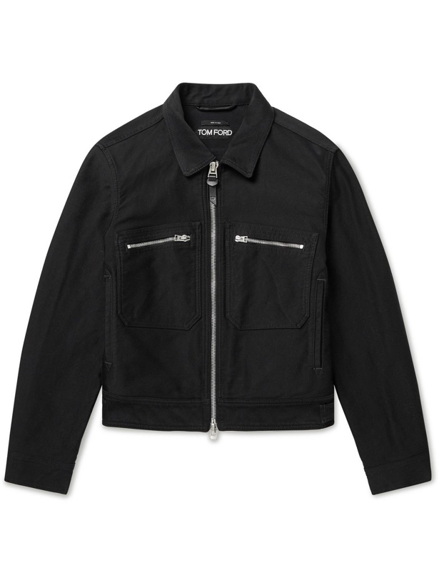 Photo: TOM FORD - Leather-Trimmed Cotton-Twill Jacket - Black