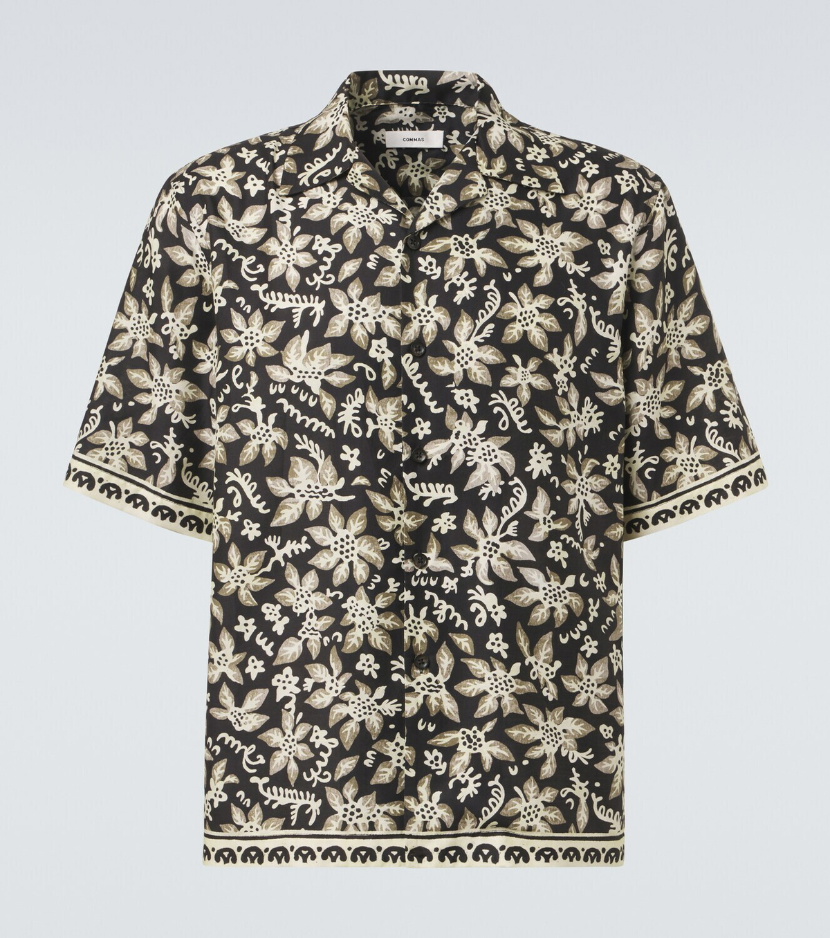 Commas Printed cotton and silk bowling shirt