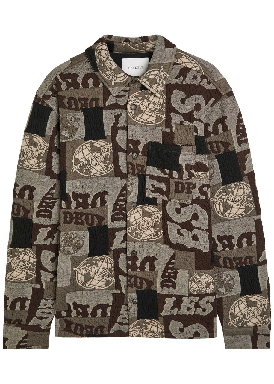 Les Deux Kaleb Patchwork-jacquard Woven Overshirt Black