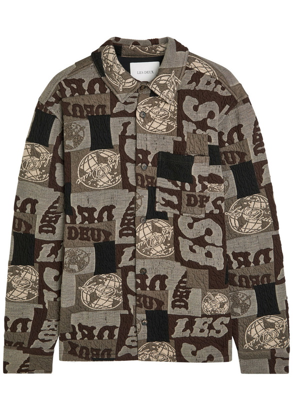 Photo: Les Deux Kaleb Patchwork-jacquard Woven Overshirt Black