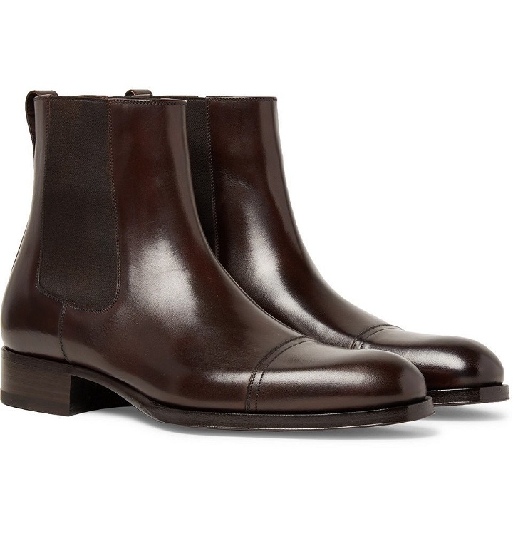 Photo: TOM FORD - Edgar Cap-Toe Polished-Leather Chelsea Boots - Men - Dark brown