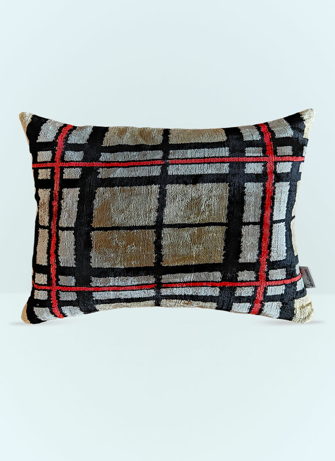 Les-Ottomans Check Velvet Cushion