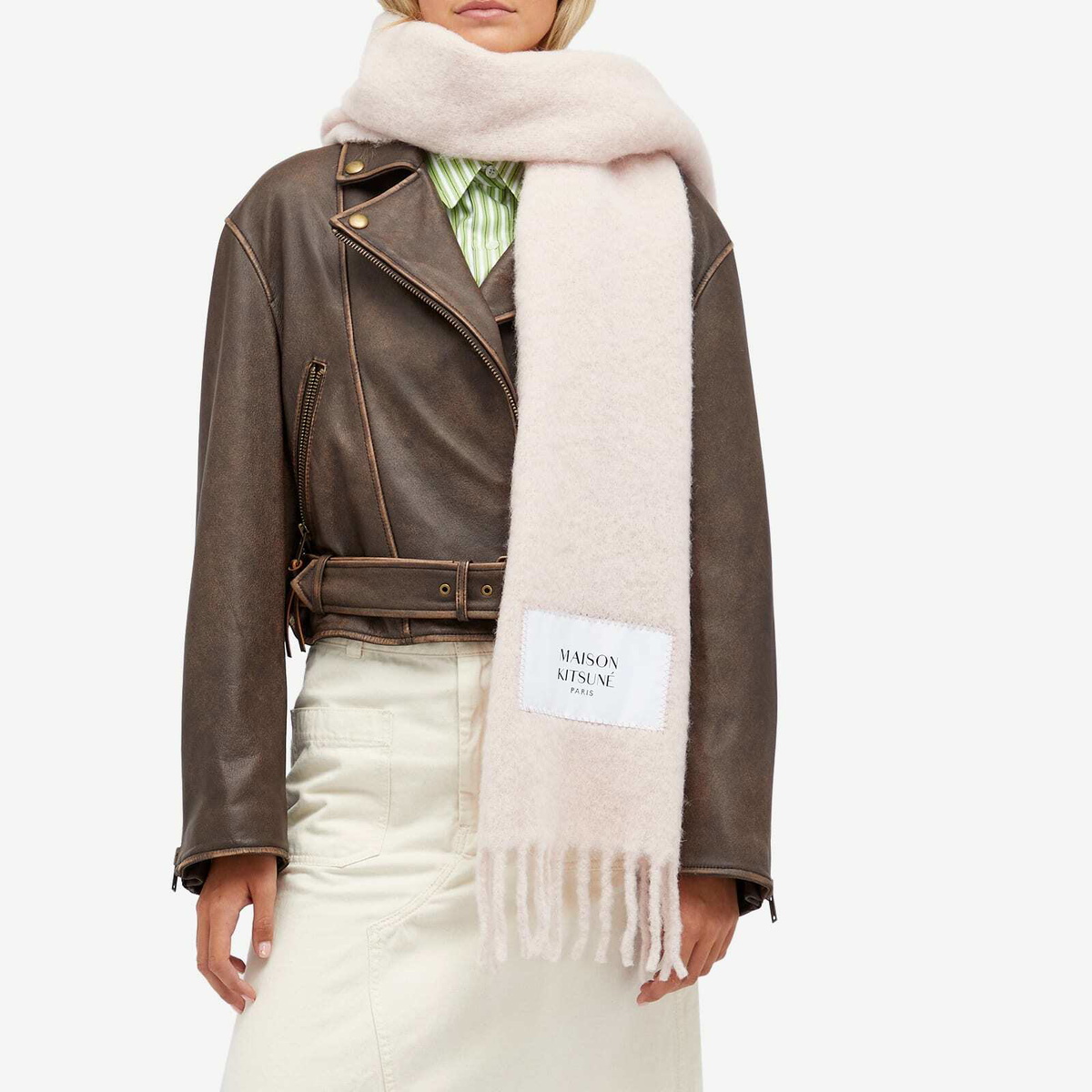 Maison Kitsuné Women's Baby Alpaca Scarf in Pasture Rose 