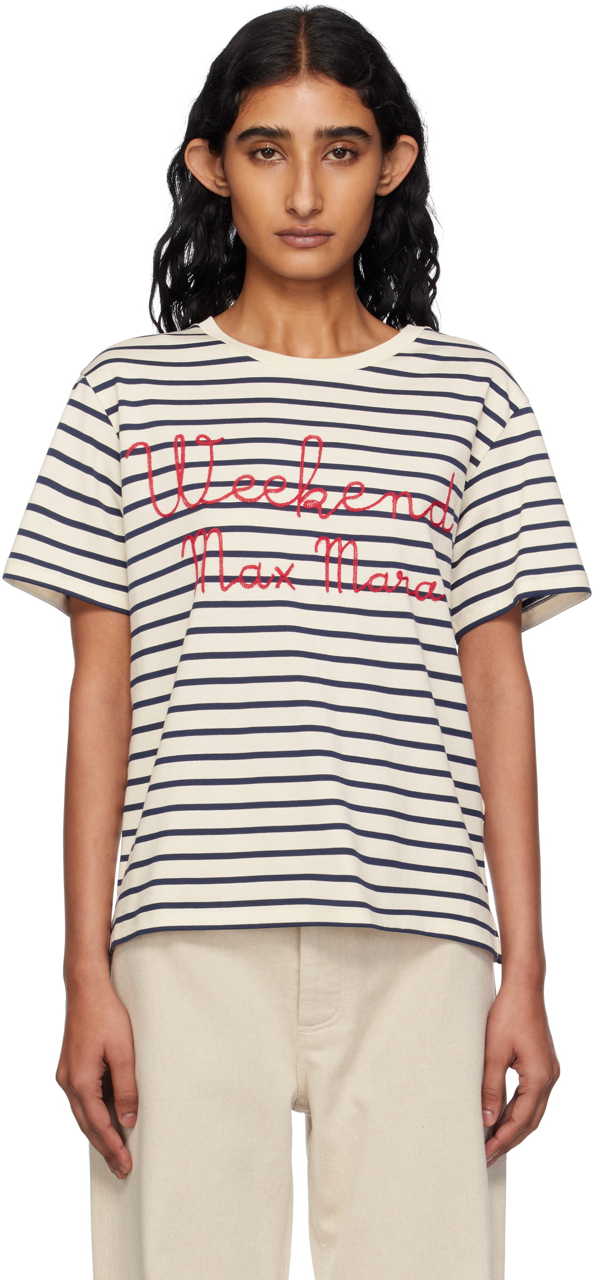 Weekend Max Mara Navy & Off-White Olga T-shirt