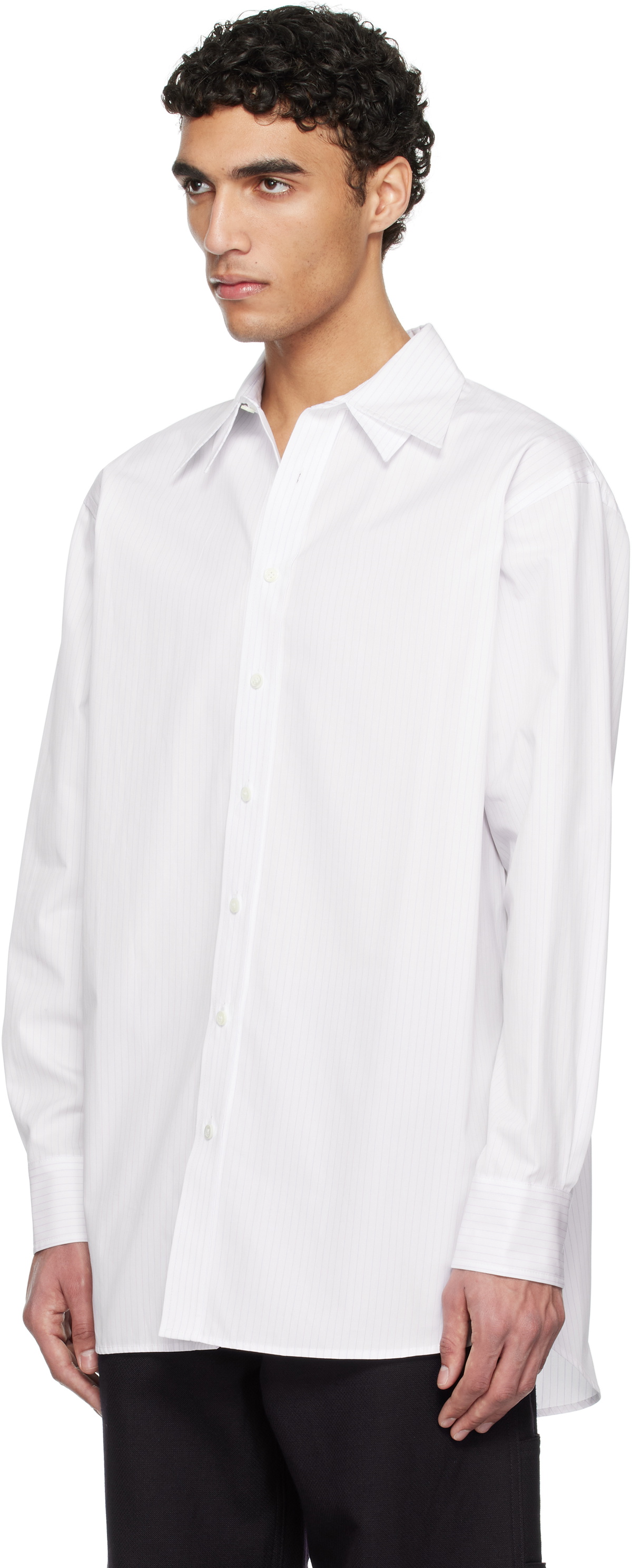 RECTO White Double Collar Stripe Shirt