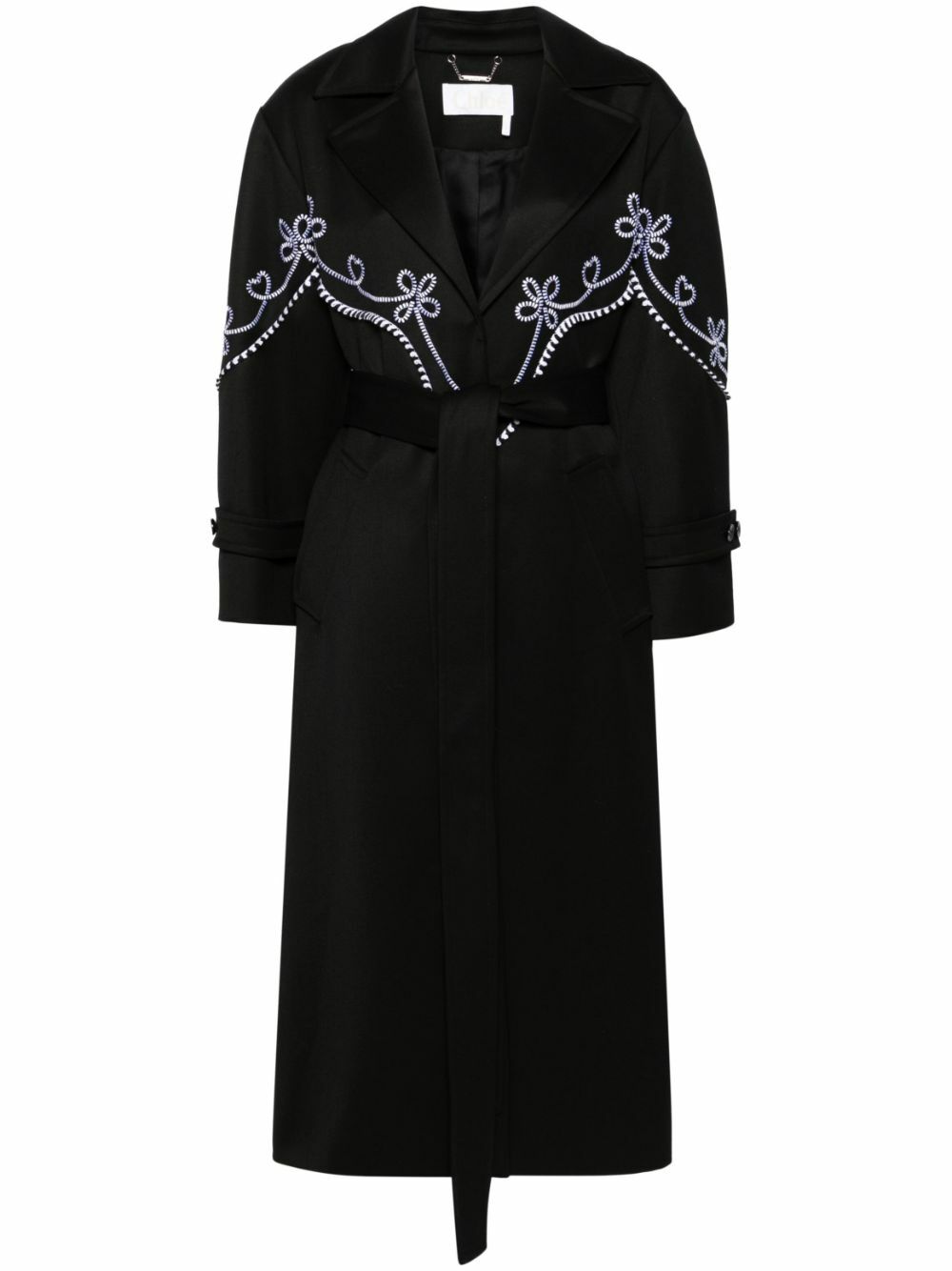 Chloé Black Floral-Embroidered Wool Coat Chloe