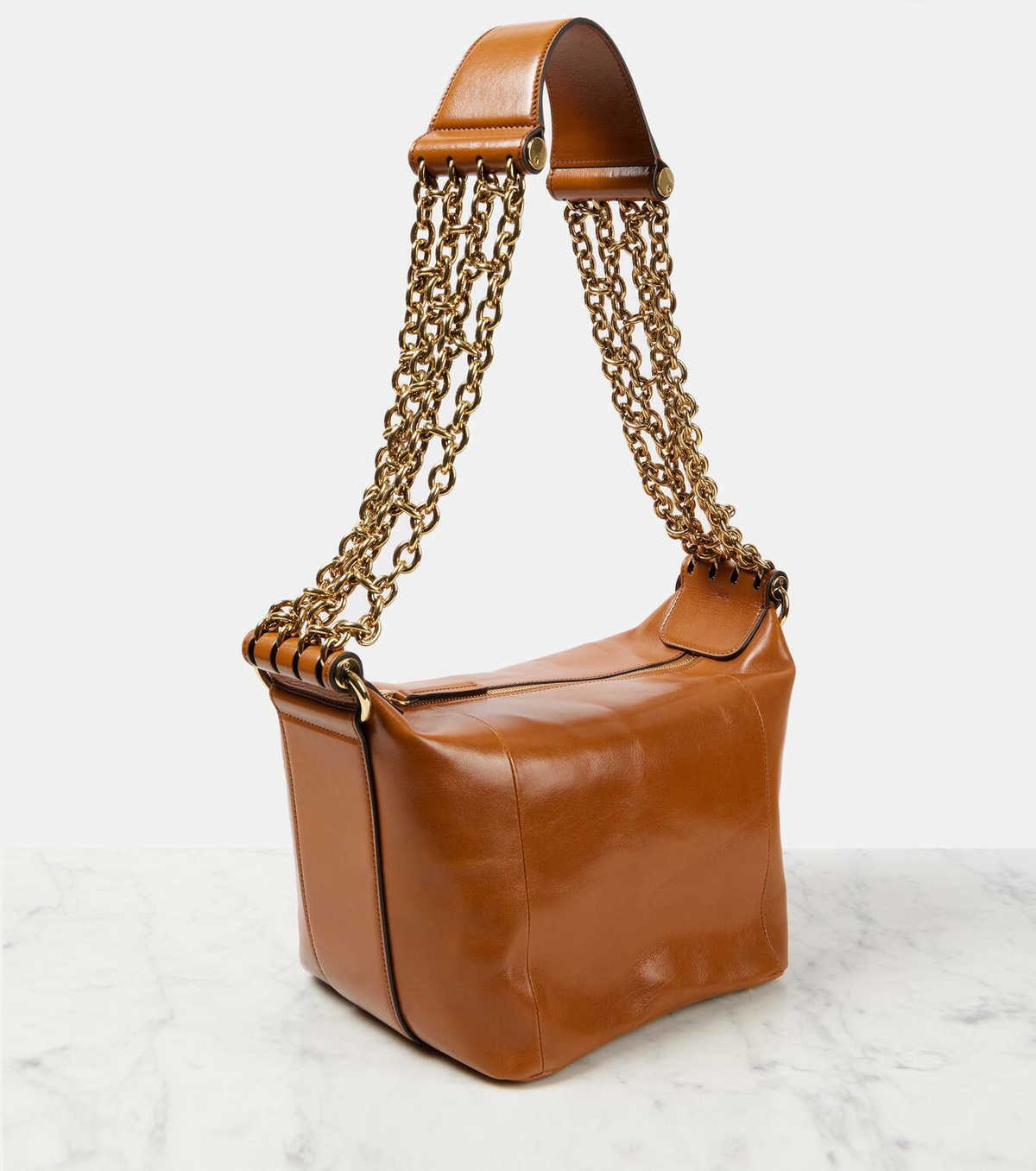 Chloe Tan and Brown Leather Backpack with Gold Chain Chloé | Woody brown backpack | Savannahs main image 2