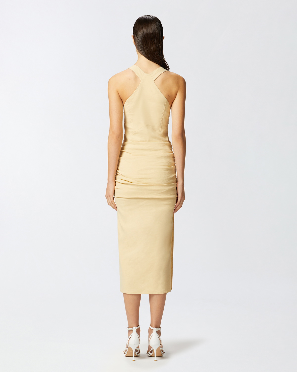 Pinko Buttoned Linen Vest Dress Cane Yellow