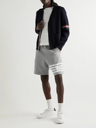 Thom Browne - Straight-Leg Striped Ribbed Cotton-Jersey Drawstring Shorts - Gray