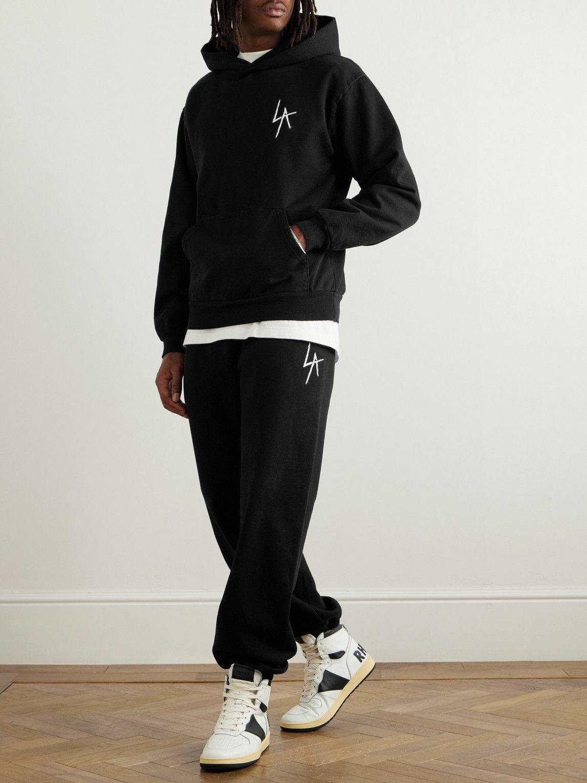 Local Authority LA - LA Slash Logo-Embroidered Cotton-Jersey Hoodie - Black