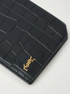 SAINT LAURENT - Tiny Cassandre Logo-Appliquéd Croc-Effect Patent-Leather Cardholder